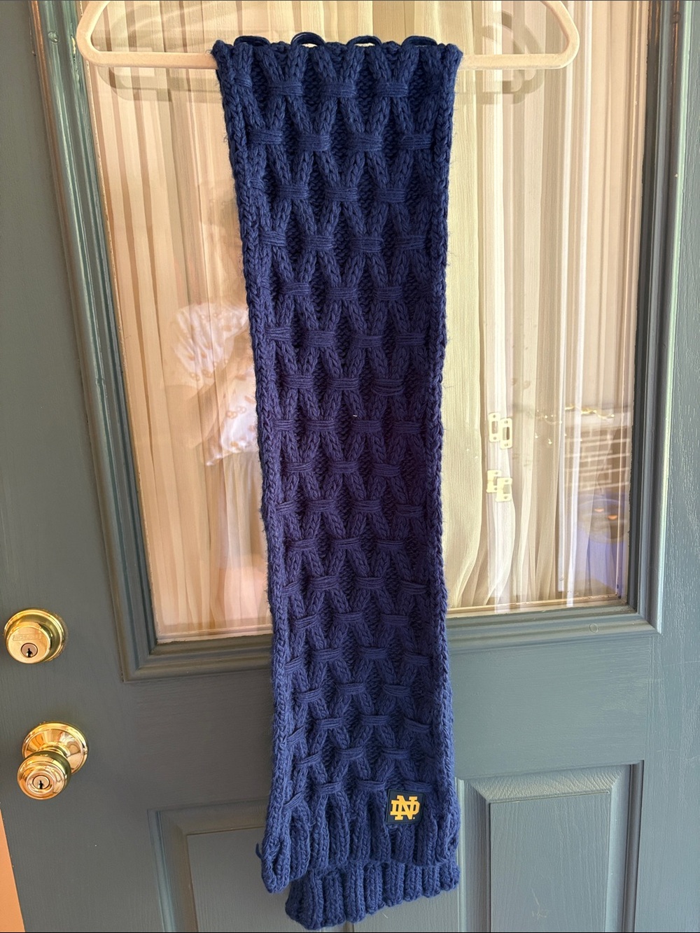 Notre Dame Navy Knit Scarf with Embroidered Logo
